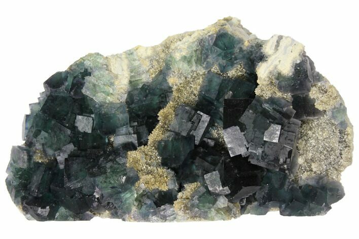 Cubic, Blue-Green Fluorite Crystals on Druzy Quartz - China #128871